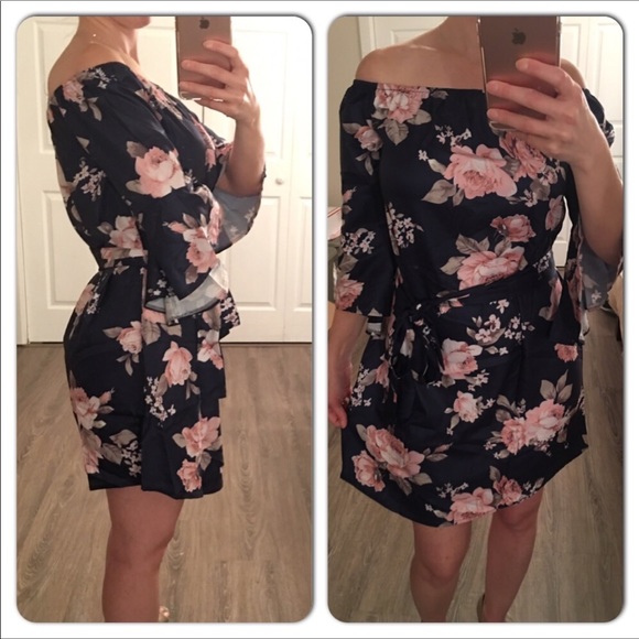 Navy Floral Off the Shoulder Dress ♻️Re-stock - Picture 5 of 5